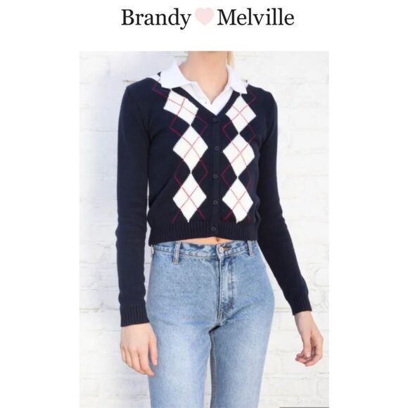 Brandy Melville John Galt Elizabeth Argyle Cardigan Sweater Size S - Picture 1 of 12